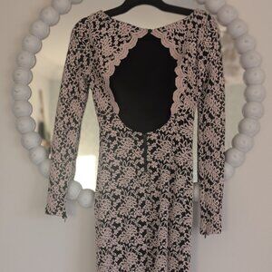 Alice and Olivia, Size 0 black and beige lacy long sleeve dress